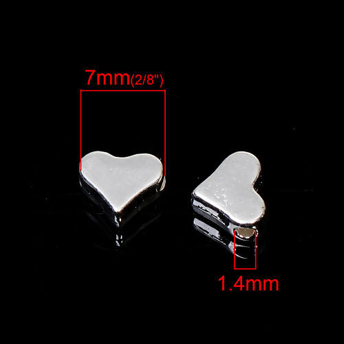 Immagine di Lega di Zinco Perline Cuore Argento Placcato Come 7mmx 6mm, Foro: circa 1.4mm, 20 Pz