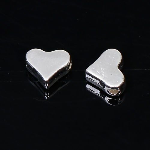 Immagine di Lega di Zinco Perline Cuore Argento Placcato Come 7mmx 6mm, Foro: circa 1.4mm, 20 Pz