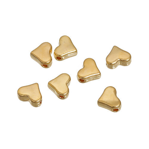 Immagine di Lega di Zinco Perline Cuore Oro Placcato Come 7mmx 6mm, Foro: circa 1.2mm, 200 Pz