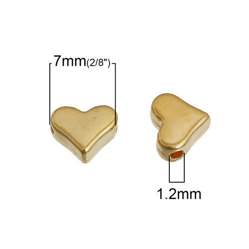Immagine di Lega di Zinco Perline Cuore Oro Placcato Come 7mmx 6mm, Foro: circa 1.2mm, 200 Pz
