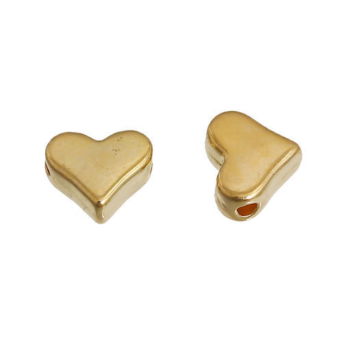 Immagine di Lega di Zinco Perline Cuore Oro Placcato Come 7mmx 6mm, Foro: circa 1.2mm, 200 Pz