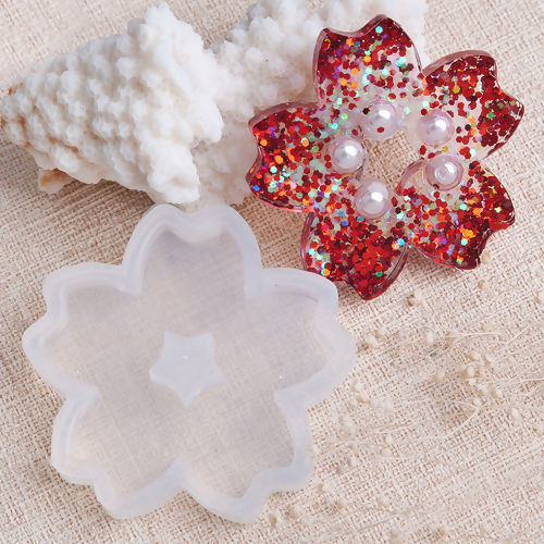 Image de Moule en Silicone Thème Fleur Sakura Blanc 51mm x 49mm, 1 Pièce