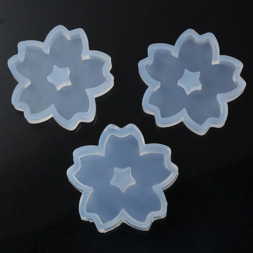 Image de Moule en Silicone Thème Fleur Sakura Blanc 51mm x 49mm, 1 Pièce