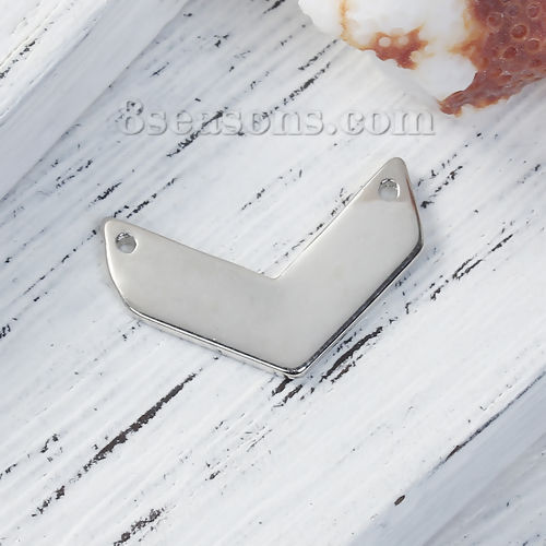 Image de Connecteur Chevron en Alliage de Zinc Forme de V Argent Mat 21mm x 14mm, 10 Pcs