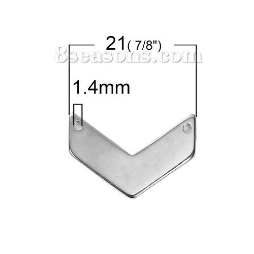 Image de Connecteur Chevron en Alliage de Zinc Forme de V Argent Mat 21mm x 14mm, 10 Pcs