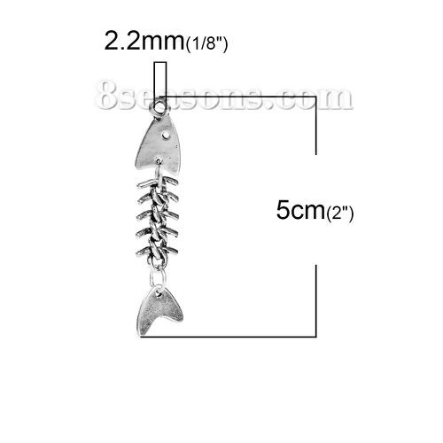 Bild von 5 Stück Zinklegierung Anhänger Antiksilber Gräte Beweglich Flexible Wirbelsäule 50mm x 11mm