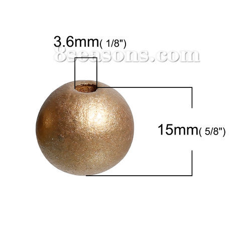 檜木材 ビーズ 円形 ゴールデン 約 15mm直径、 穴：約 3.6mm、 50 個 の画像