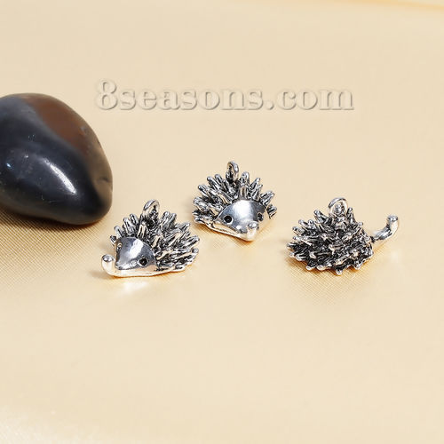 Image de Breloque 3D en Alliage de Zinc Hérisson Argent Vieilli 23mm x 12mm, 5 Pcs