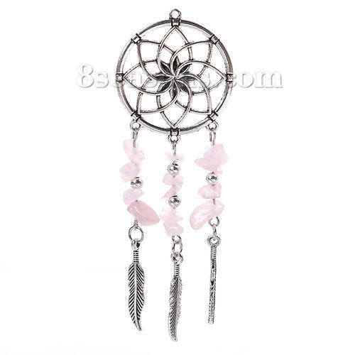 Immagine di Lega di Zinco Ciondoli Cacciatore di sogni Argento Antico Rosa Piuma 10.1cm x 3.5cm , 1 Pz