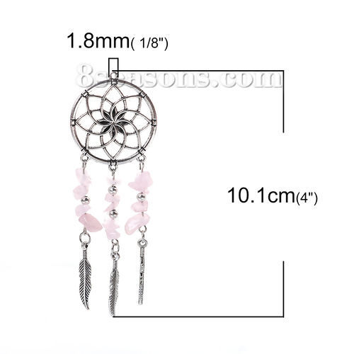 Immagine di Lega di Zinco Ciondoli Cacciatore di sogni Argento Antico Rosa Piuma 10.1cm x 3.5cm , 1 Pz