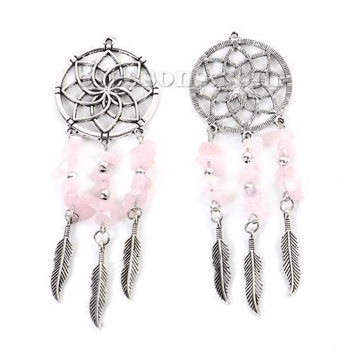 Immagine di Lega di Zinco Ciondoli Cacciatore di sogni Argento Antico Rosa Piuma 10.1cm x 3.5cm , 1 Pz