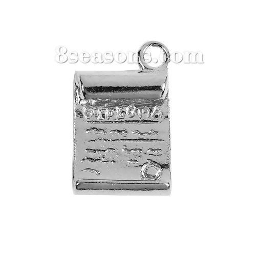 Image de Breloque Bijoux d'Ecole en Alliage de Zinc Rectangle Gravé Caractère Argent Mat 19mm x 12mm, 10 Pcs
