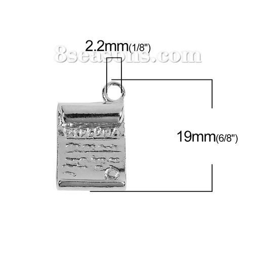 Image de Breloque Bijoux d'Ecole en Alliage de Zinc Rectangle Gravé Caractère Argent Mat 19mm x 12mm, 10 Pcs