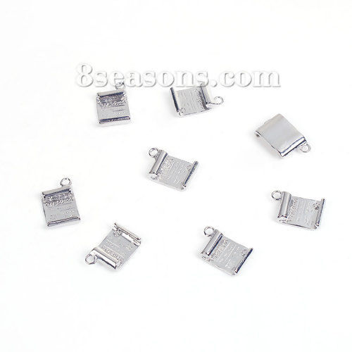 Image de Breloque Bijoux d'Ecole en Alliage de Zinc Rectangle Gravé Caractère Argent Mat 19mm x 12mm, 10 Pcs
