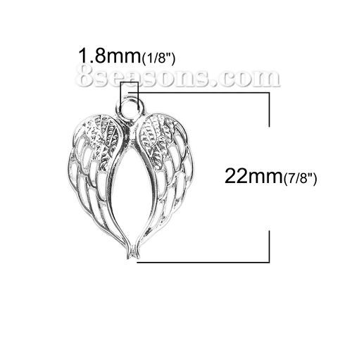 Bild von Zinklegierung Charms Flügel Versilbert 22mm x 17mm, 30 Stück