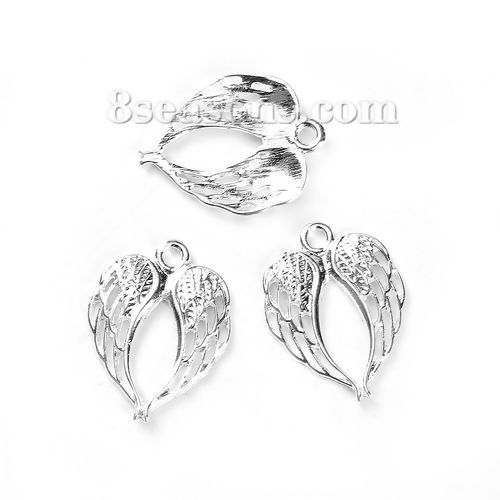 Bild von Zinklegierung Charms Flügel Versilbert 22mm x 17mm, 30 Stück