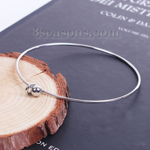 Image de Bracelets en 304 Acier Inoxydable Extensible Unique Nœud Rond Réglable Avec Boule Amovible Argent Mat 21cm 1 Pièce