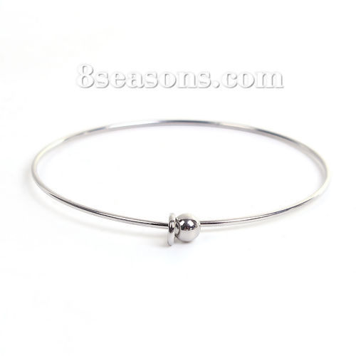 Image de Bracelets en 304 Acier Inoxydable Extensible Unique Nœud Rond Réglable Avec Boule Amovible Argent Mat 21cm 1 Pièce