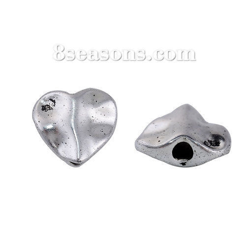 Immagine di Lega di Zinco Perline Cuore Argento Antico Come 10mmx 9mm, Foro: circa 1.8mm, 100 Pz