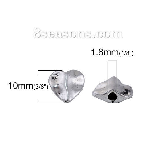 Immagine di Lega di Zinco Perline Cuore Argento Antico Come 10mmx 9mm, Foro: circa 1.8mm, 100 Pz