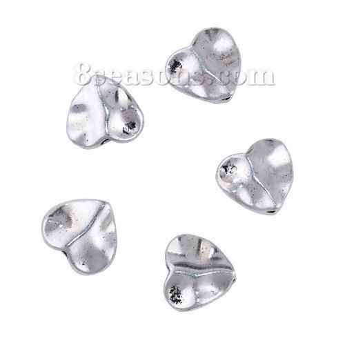 Immagine di Lega di Zinco Perline Cuore Argento Antico Come 10mmx 9mm, Foro: circa 1.8mm, 100 Pz