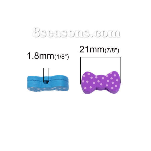 ウッド ビーズ リボン  ランダムな色 スポット柄 約 21mm x 11mm、 穴：約 1.8mm、 100 個 の画像