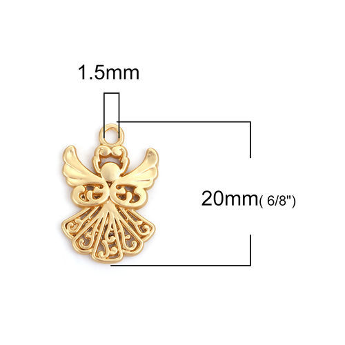 Imagen de Zamak Colgantes Charms Ángel Oro Mate Hueco 20mm x 14mm, 5 Unidades