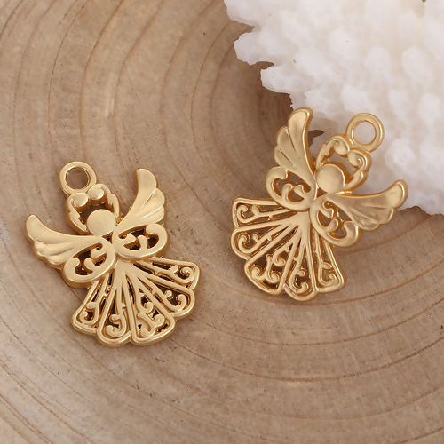 Imagen de Zamak Colgantes Charms Ángel Oro Mate Hueco 20mm x 14mm, 5 Unidades