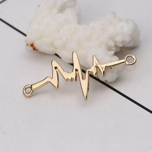 Image de Connecteurs en Alliage de Zinc Electrocardiogramme Doré 44mm x 20mm, 10 Pcs