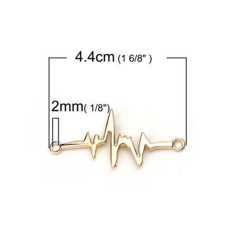 Image de Connecteurs en Alliage de Zinc Electrocardiogramme Doré 44mm x 20mm, 10 Pcs