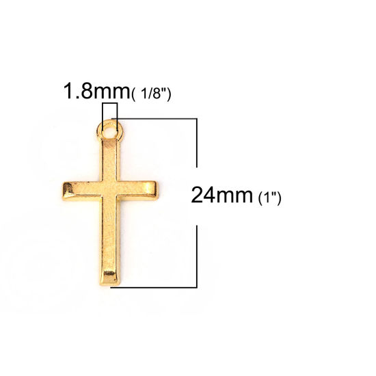 Bild von Zinklegierung Charms Kreuz Vergoldet 24mm x 14mm, 50 Stück