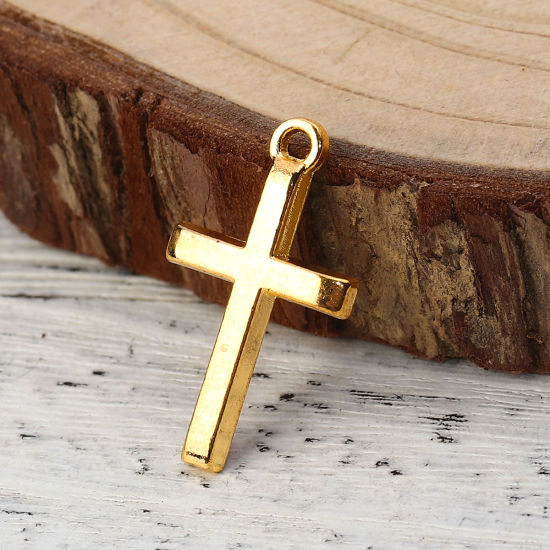 Bild von Zinklegierung Charms Kreuz Vergoldet 24mm x 14mm, 50 Stück