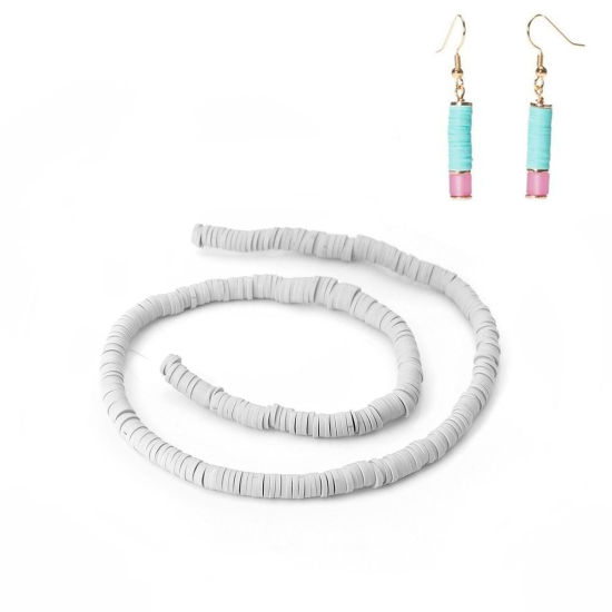 Image de Perles Heishi Katsuki en Pâte Polymère Rond Gris 5mm Dia, Taille de Trou: 1.9mm, 39cm long, 3 Pièces (Env. 300 PCs/Enfilade)