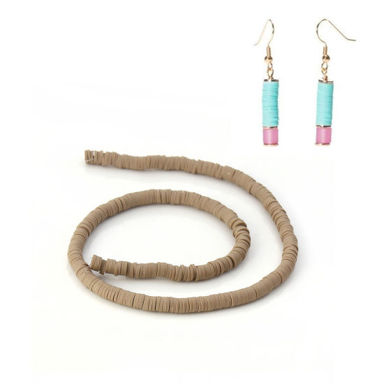 Image de Perles Heishi Katsuki en Pâte Polymère Rond Kaki 5mm Dia, Taille de Trou: 1.9mm, 39cm long, 3 Pièces (Env. 300 PCs/Enfilade)