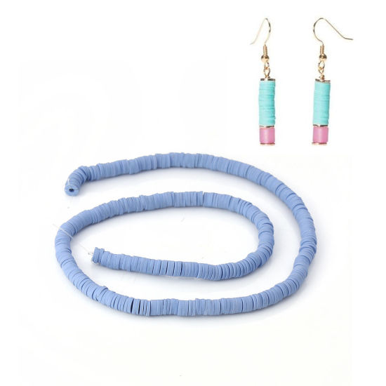 Image de Perles Heishi Katsuki en Pâte Polymère Rond Bleu Gris 5mm Dia, Taille de Trou: 1.9mm, 39cm long, 3 Pièces (Env. 300 PCs/Enfilade)