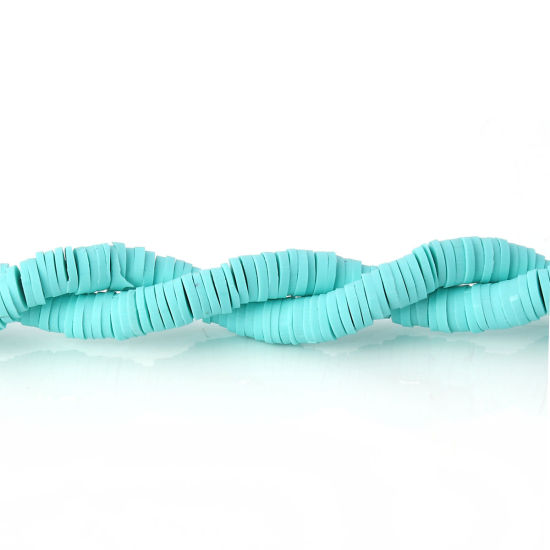 Image de Perles Heishi Katsuki en Pâte Polymère Rond Vert Menthe 5mm Dia, Taille de Trou: 1.9mm, 39cm long, 3 Pièces (Env. 300 PCs/Enfilade)