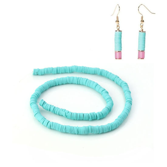 Image de Perles Heishi Katsuki en Pâte Polymère Rond Vert Menthe 5mm Dia, Taille de Trou: 1.9mm, 39cm long, 3 Pièces (Env. 300 PCs/Enfilade)
