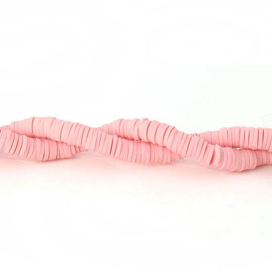 Image de Perles Heishi Katsuki en Pâte Polymère Rond Rose 5mm Dia, Taille de Trou: 1.9mm, 39cm long, 3 Pièces (Env. 300 PCs/Enfilade)