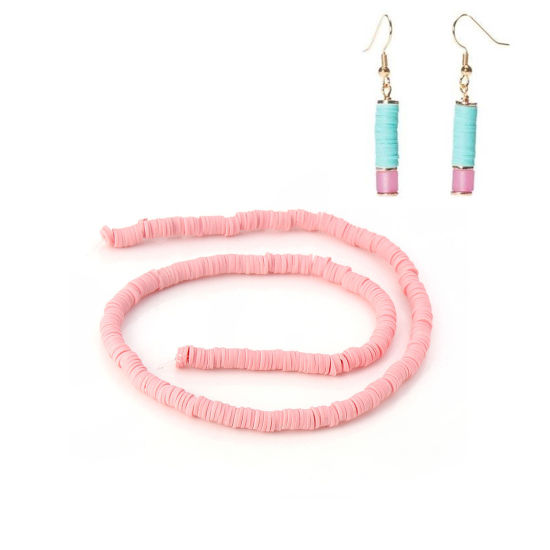 Image de Perles Heishi Katsuki en Pâte Polymère Rond Rose 5mm Dia, Taille de Trou: 1.9mm, 39cm long, 3 Pièces (Env. 300 PCs/Enfilade)