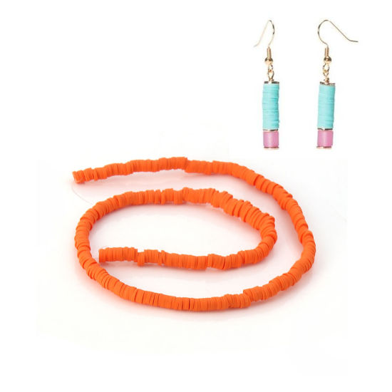 Image de Perles Heishi Katsuki en Pâte Polymère Rond Orange 5mm Dia, Taille de Trou: 1.9mm, 39cm long, 3 Pièces (Env. 300 PCs/Enfilade)