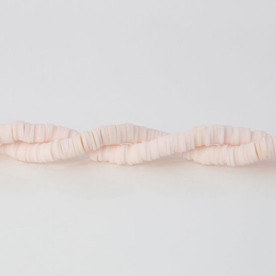 Image de Perles Heishi Katsuki en Pâte Polymère Rond Rose Clair 5mm Dia, Taille de Trou: 1.9mm, 41cm long, 3 Pièces (Env. 346 PCs/Enfilade)