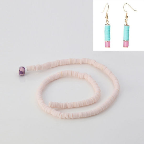 Image de Perles Heishi Katsuki en Pâte Polymère Rond Rose Clair 5mm Dia, Taille de Trou: 1.9mm, 41cm long, 3 Pièces (Env. 346 PCs/Enfilade)