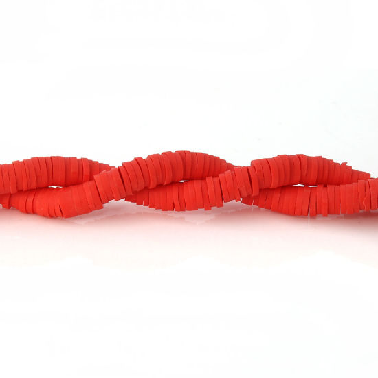 Image de Perles Heishi Katsuki en Pâte Polymère Rond Rouge 5mm Dia, Taille de Trou: 1.9mm, 41cm long, 3 Pièces (Env. 346 PCs/Enfilade)