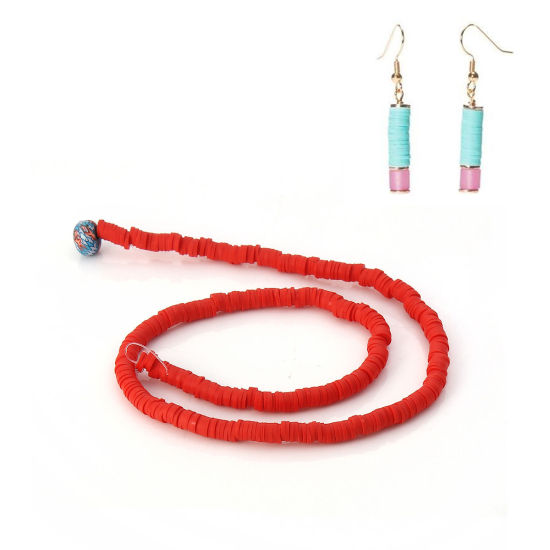 Image de Perles Heishi Katsuki en Pâte Polymère Rond Rouge 5mm Dia, Taille de Trou: 1.9mm, 41cm long, 3 Pièces (Env. 346 PCs/Enfilade)