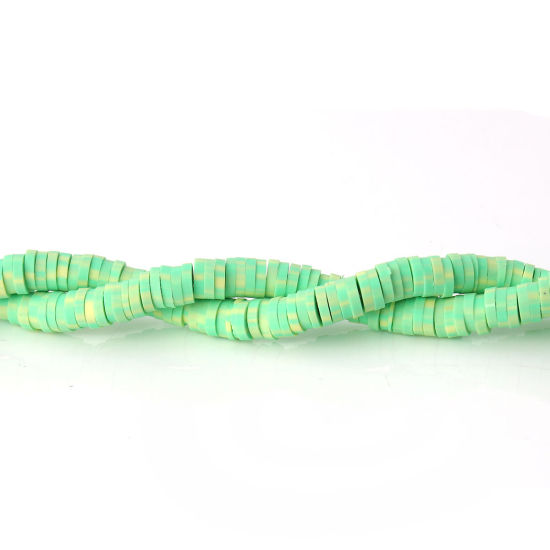 Image de Perles Heishi Katsuki en Pâte Polymère Rond Vert 5mm Dia, Taille de Trou: 1.9mm, 39cm long, 3 Pièces (Env. 319 PCs/Enfilade)