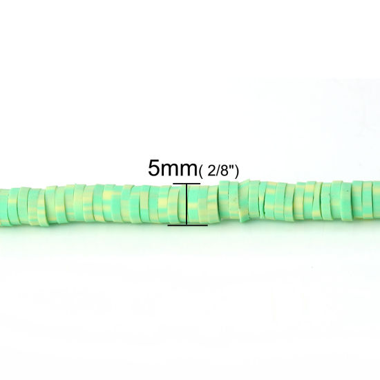 Image de Perles Heishi Katsuki en Pâte Polymère Rond Vert 5mm Dia, Taille de Trou: 1.9mm, 39cm long, 3 Pièces (Env. 319 PCs/Enfilade)