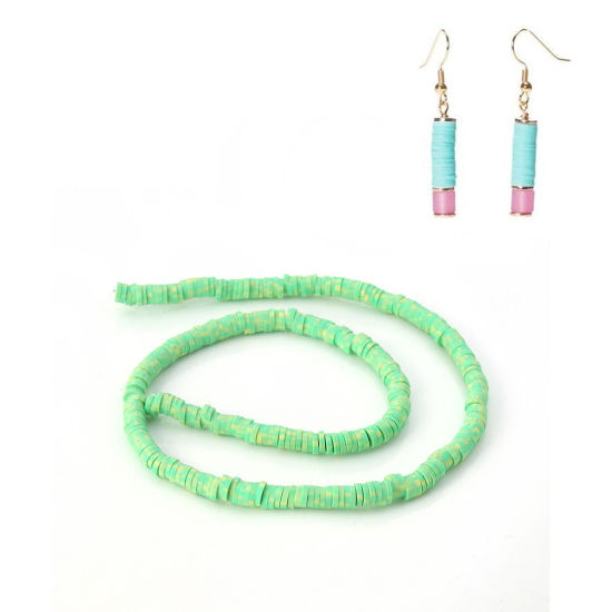 Image de Perles Heishi Katsuki en Pâte Polymère Rond Vert 5mm Dia, Taille de Trou: 1.9mm, 39cm long, 3 Pièces (Env. 319 PCs/Enfilade)