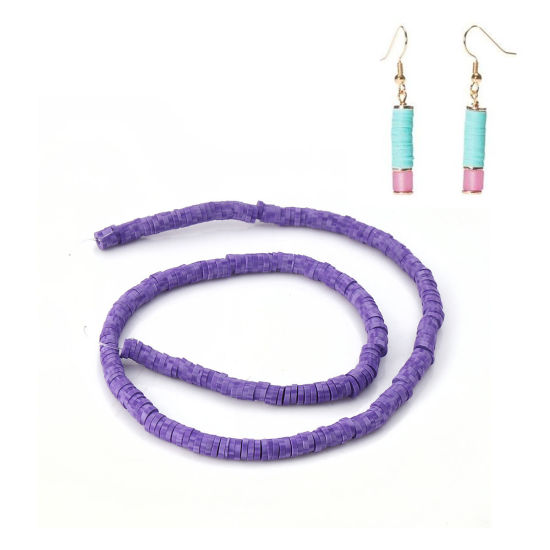 Image de Perles Heishi Katsuki en Pâte Polymère Rond Violet 5mm Dia, Taille de Trou: 1.9mm, 39cm long, 3 Pièces (Env. 319 PCs/Enfilade)