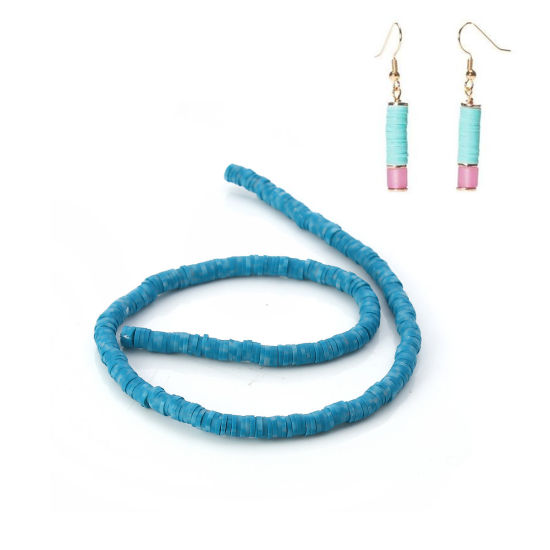 Image de Perles Heishi Katsuki en Pâte Polymère Rond Bleu Foncé 5mm Dia, Taille de Trou: 1.9mm, 39cm long, 3 Pièces (Env. 319 PCs/Enfilade)