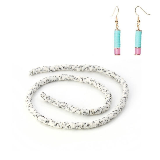 Image de Perles Heishi Katsuki en Pâte Polymère Rond Noir & Blanc 5mm Dia, Taille de Trou: 1.9mm, 39cm long, 3 Pièces (Env. 319 PCs/Enfilade)